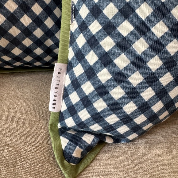Pottery Barn Navy Gingham Throw Pillows with Green Trim – Set of 2 (18x18) - Picture 5 of 10